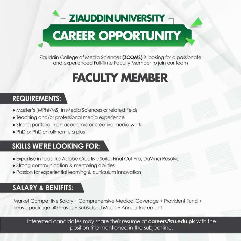 Ziauddin University Jobs Faculty Member 1