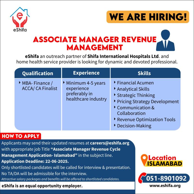 eShifa Jobs Associate Manager Revenue Management 1