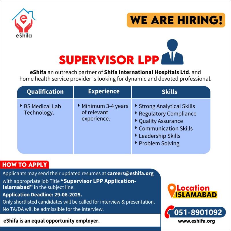 eShifa Jobs Superviosr LPP 1