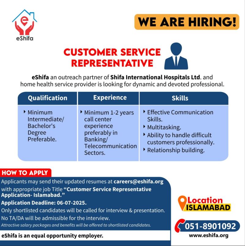 eShifa Jobs Customer Service Representative 1