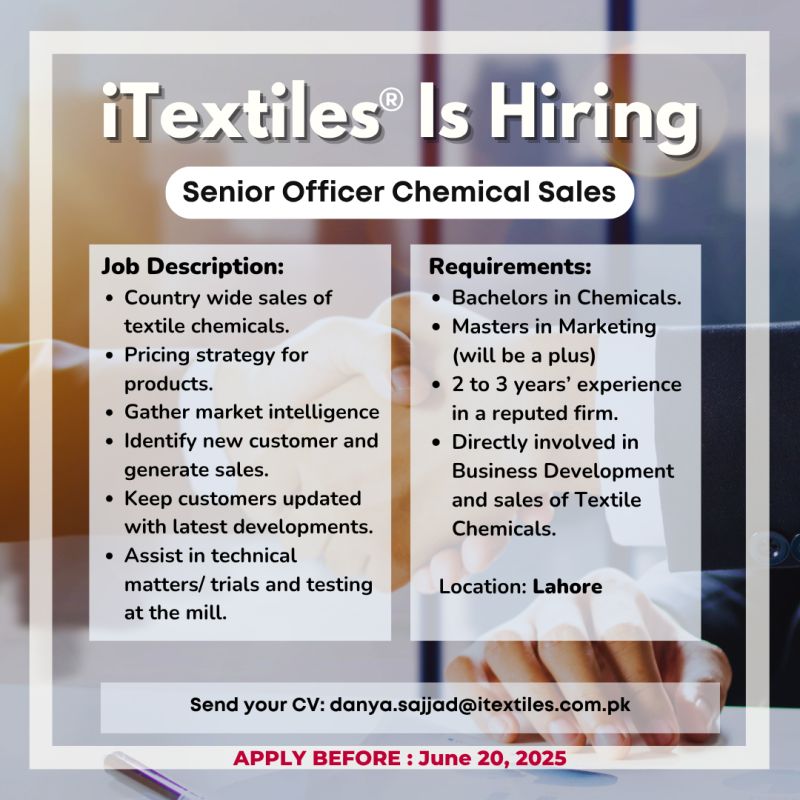 iTextiles Pvt Ltd Jobs Senior Sales Officer Chemicals 1
