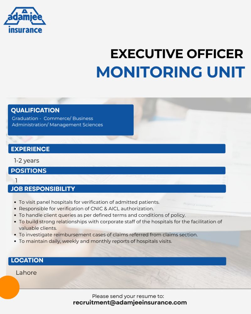 Adamjee Insurance Jobs Executive Officer Monitoring Unit 1