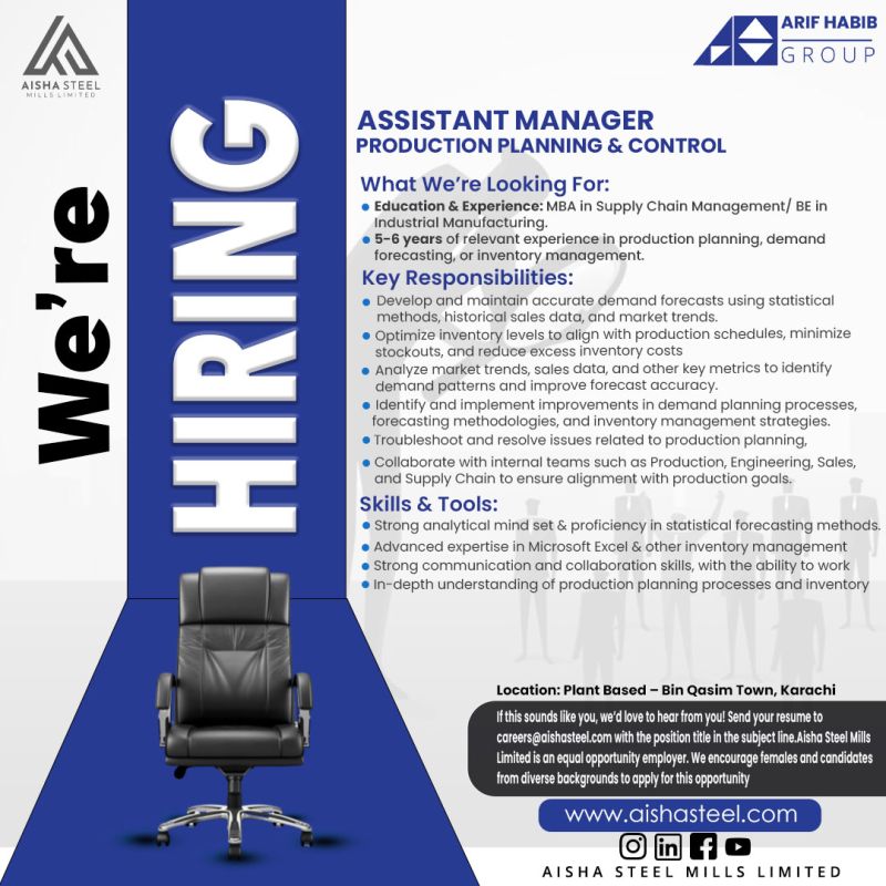 Aisha Steel Mills Limited ASML Jobs Assistant Manager Production Planning & Control 1