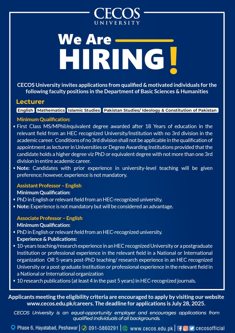 CECOS University Jobs July 2025 2