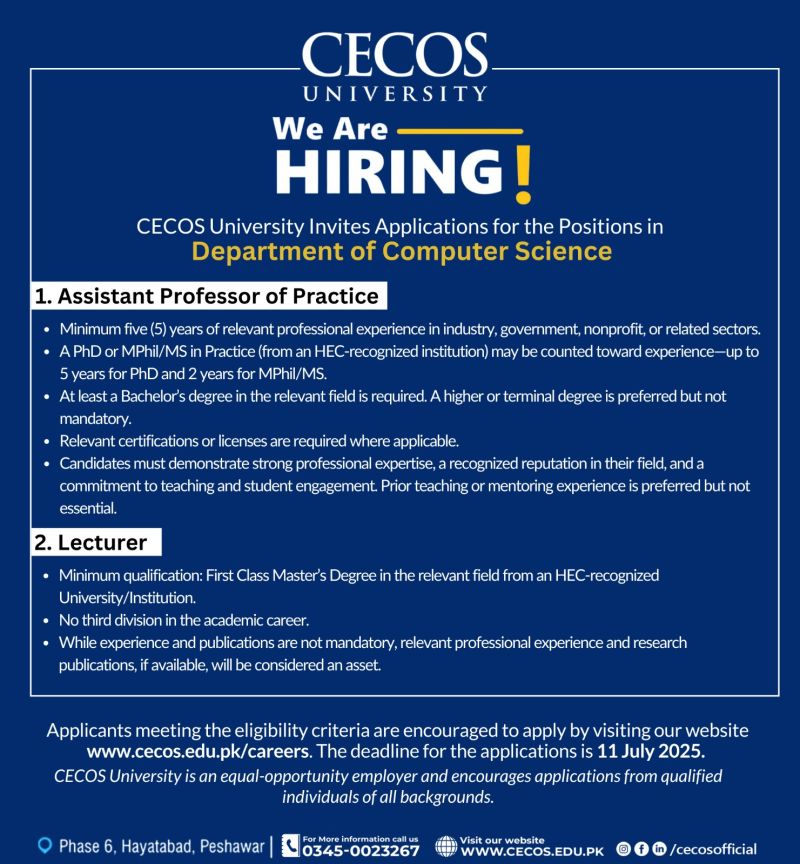CECOS University Jobs Assistant Professor Practice and Lecturer 1