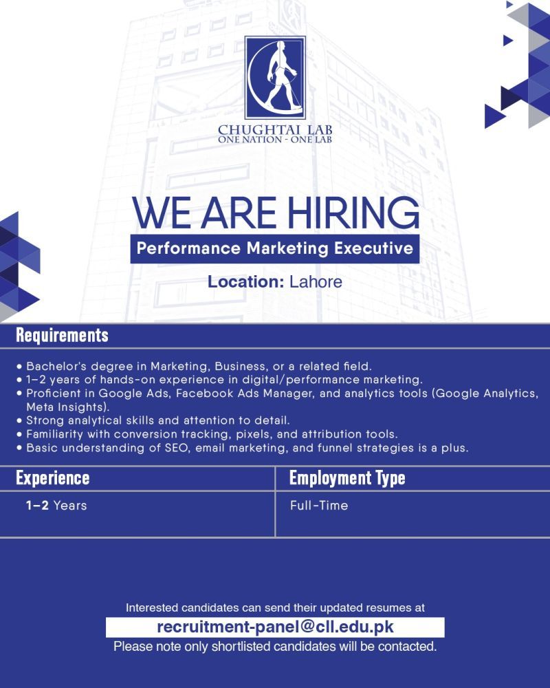 Chughtai Lab Jobs Performance Marketing Executive 1