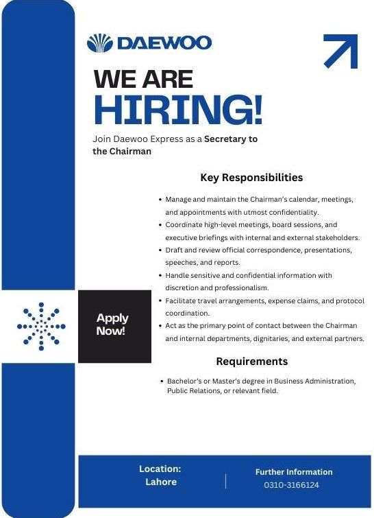 Daewoo Express Jobs Secretary to the Chairman 1