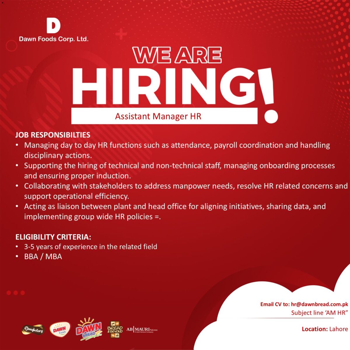 Dawn Foods Corporation Ltd Jobs Assistant Manager HR 1