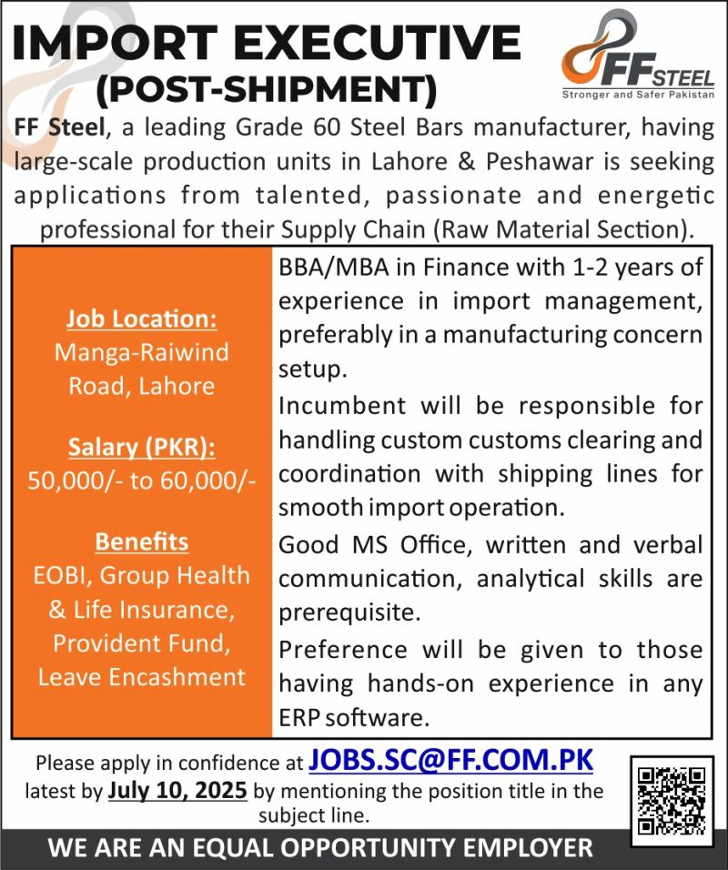 FF Steel Jobs Import Executive 1