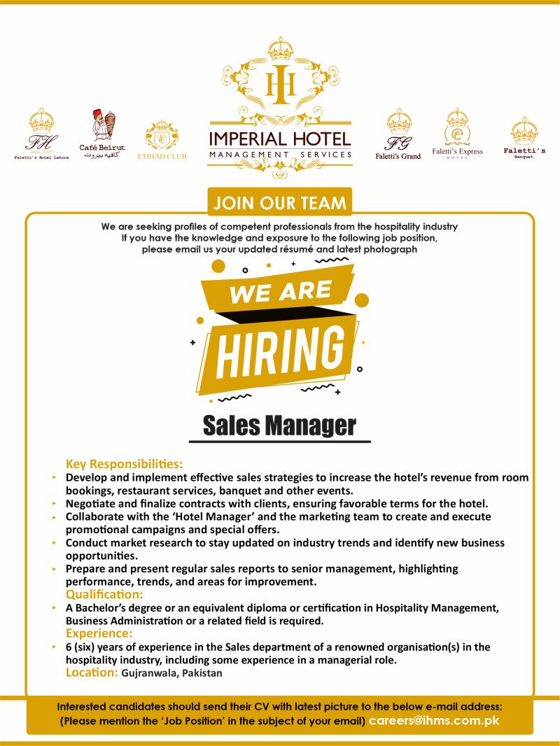 Imperial Hotel Management Services Jobs Sales Manager 1