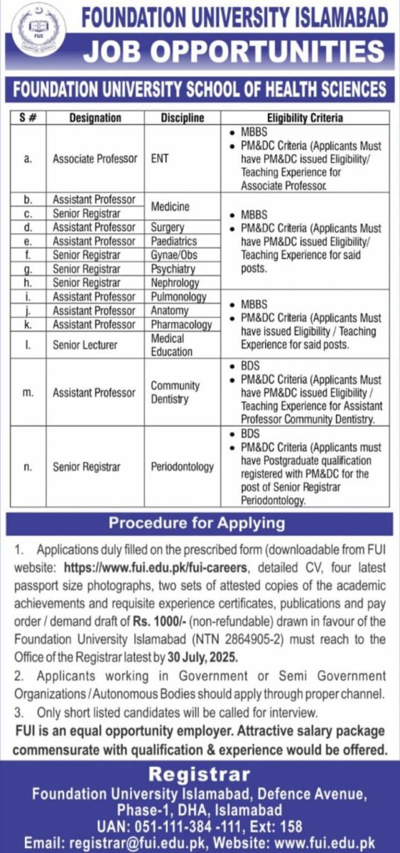 Foundation University Islamabad Jobs July 2025  1