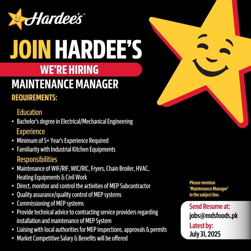 Hardees Pakistan Jobs Maintenance Manager 1