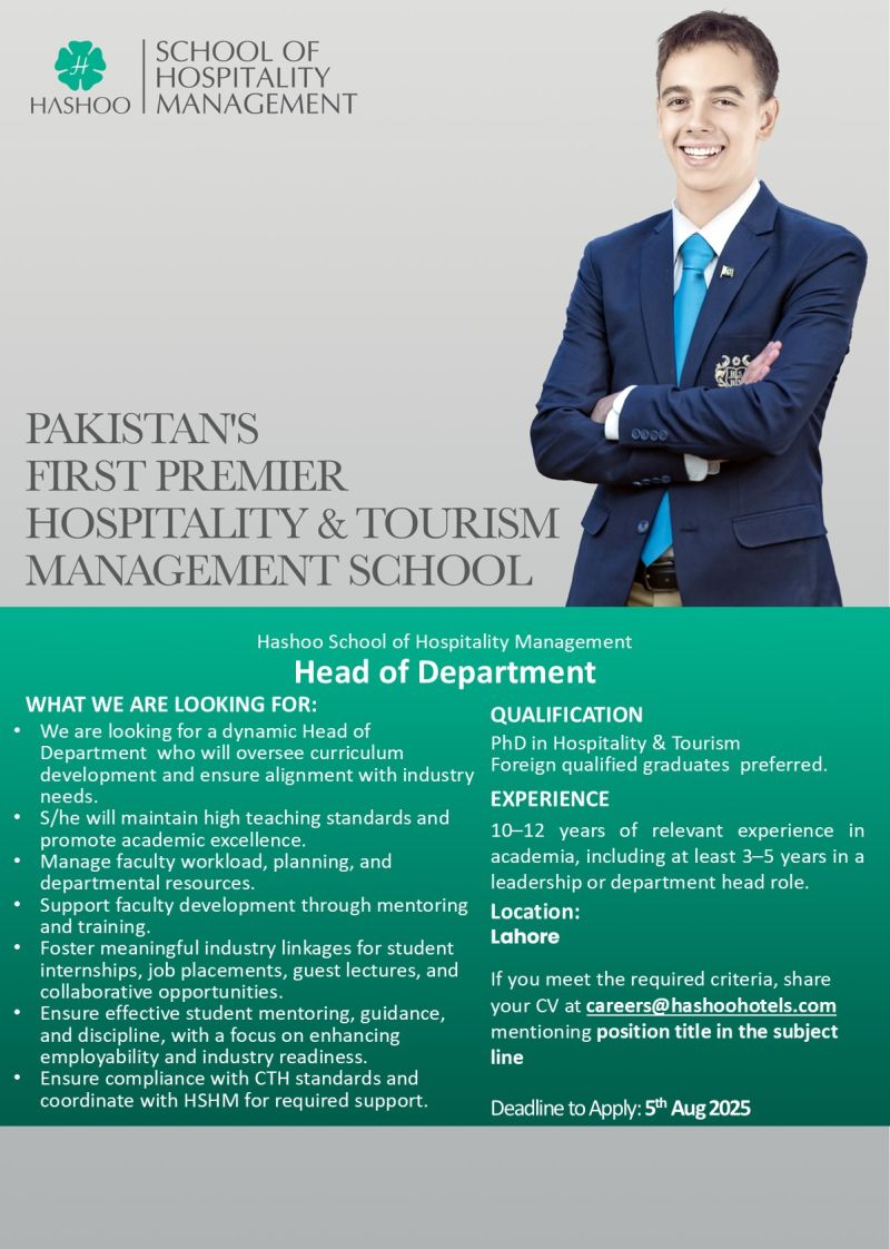 Hashoo School of Hospitality Management Jobs Head of Department 1