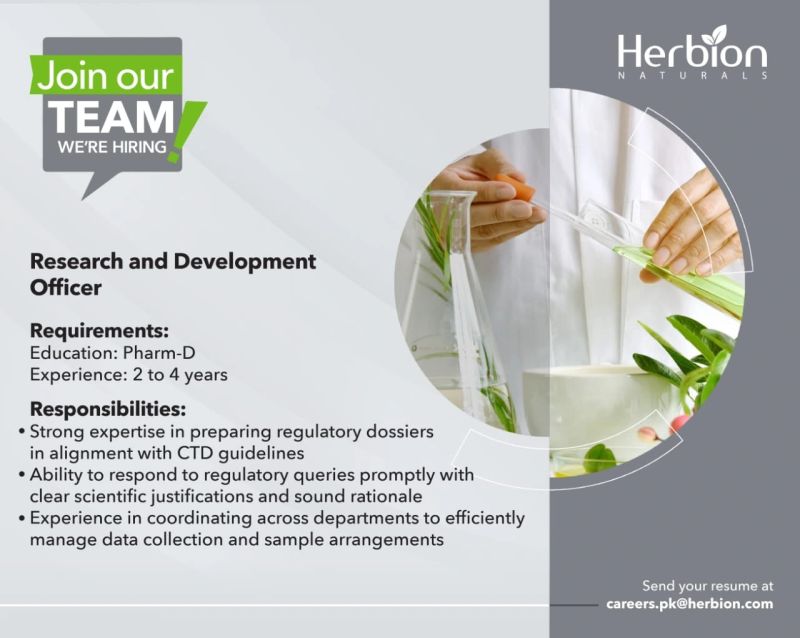 Herbion Naturals Jobs Research & Development Officer 1