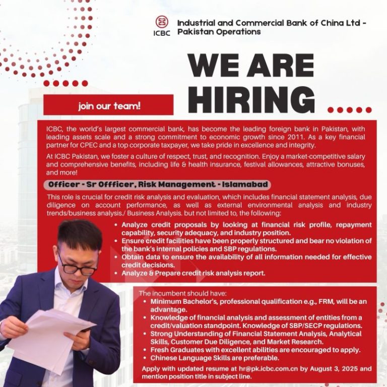 ICBC Pakistan Jobs Officer/Senior Officer Risk Management