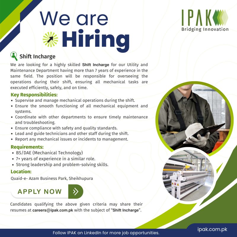 International Packaging Films Pvt Ltd IPAK Jobs Shift Incharge 1