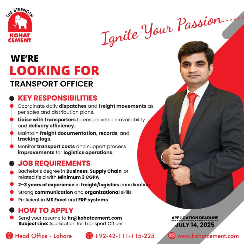 Kohat Cement Company Limited KCCL Jobs Transport Officer 1
