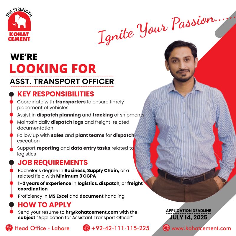 Kohat Cement Company Limited Jobs Assistant Transport Officer 1