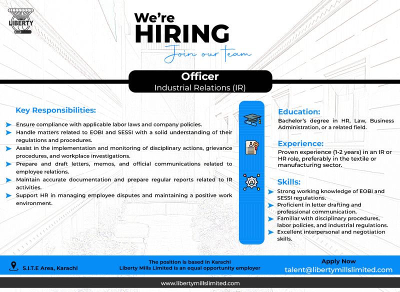 Liberty Mills Limited Jobs Officer Industrial Relations (IR) 1