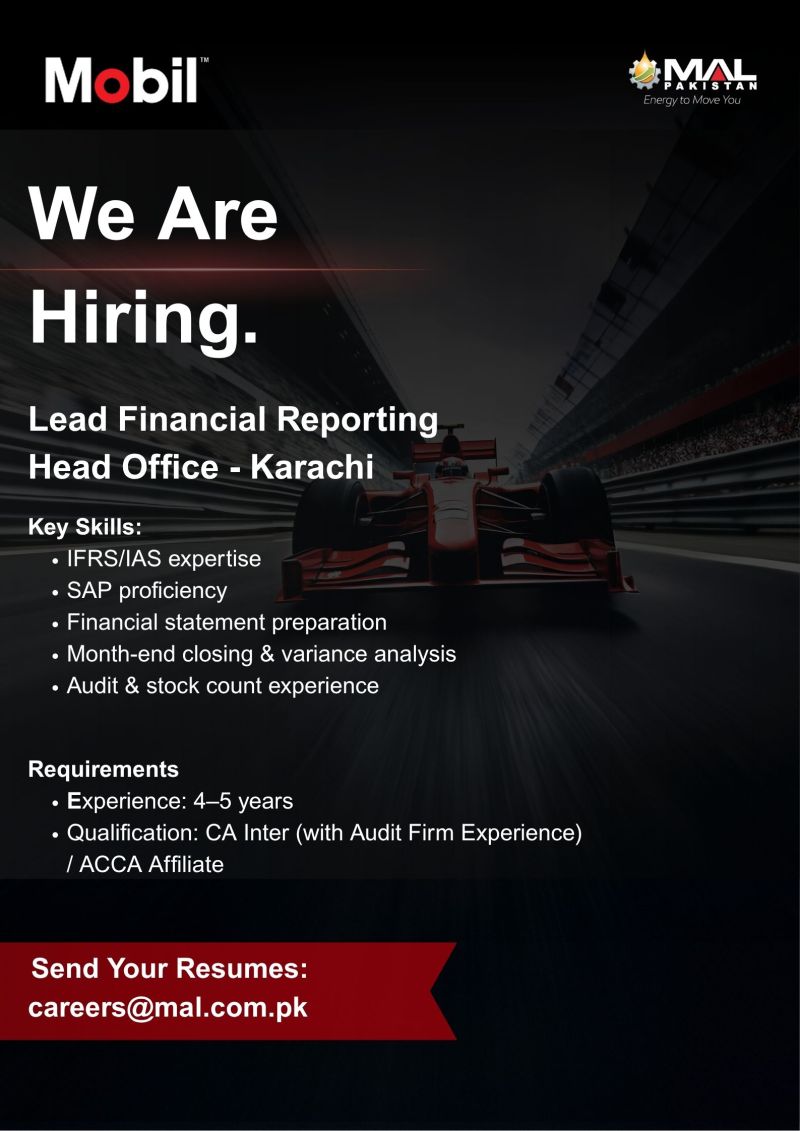 Mobil MAL Pakistan Jobs Lead Financial Reporting 1