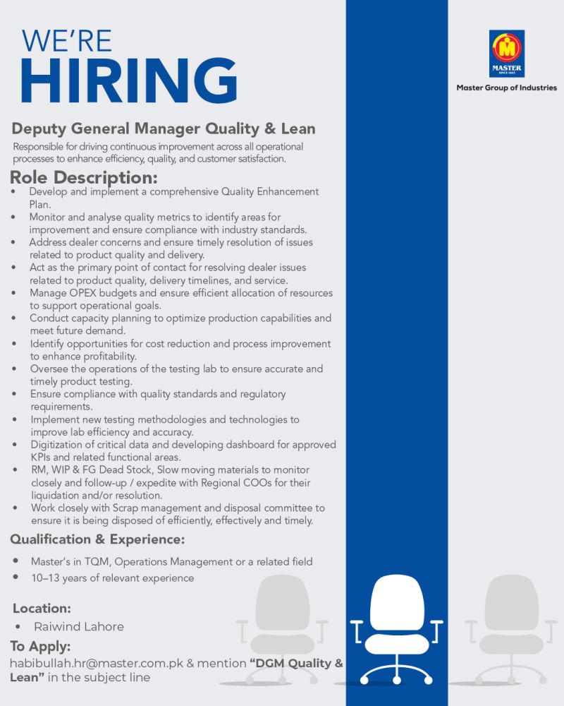 Master Group Of Companies Jobs Deputy General Manager Quality & Lean 1