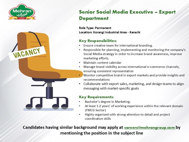 Mehran Group Jobs Senior Social Media Executive 1