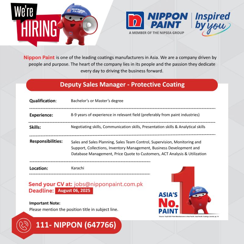 Nippon Paint Pakistan Jobs Deputy Sales Manager Protective Coating 1