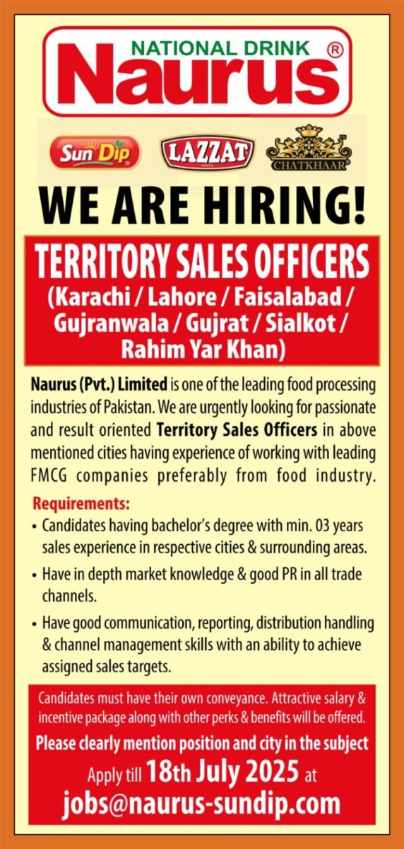 Naurus Pvt Ltd Jobs Territory Sales Officers 1