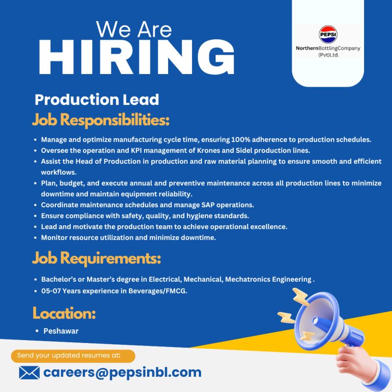Northern Bottling Company (Pvt) Ltd Jobs Production Lead 1