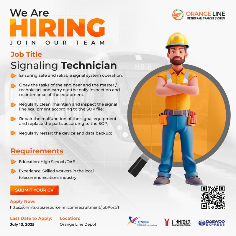Orange Line Metro Rail Transit System (OLMRTS) Jobs Signlaing Technician 1