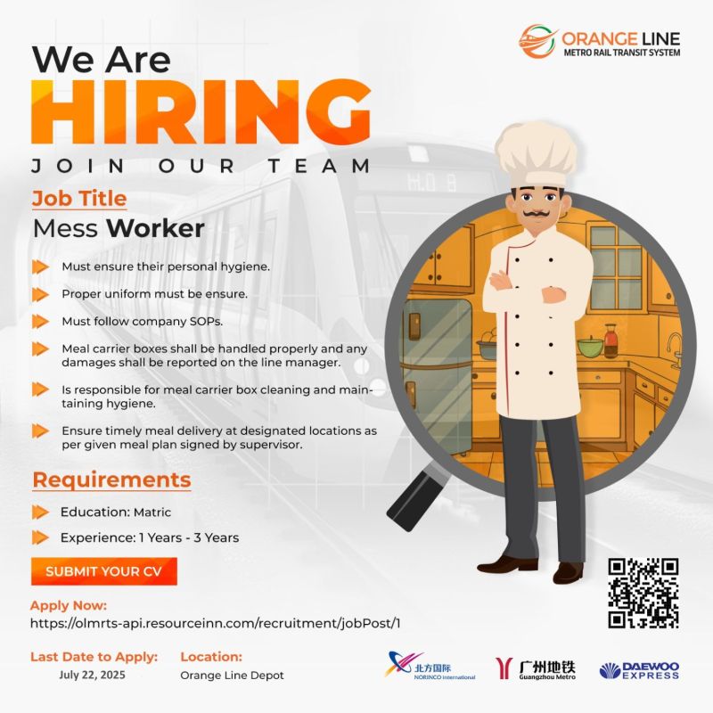 Orangeline Metro Rail Transit System OLMRTS Jobs Mess Worker 2