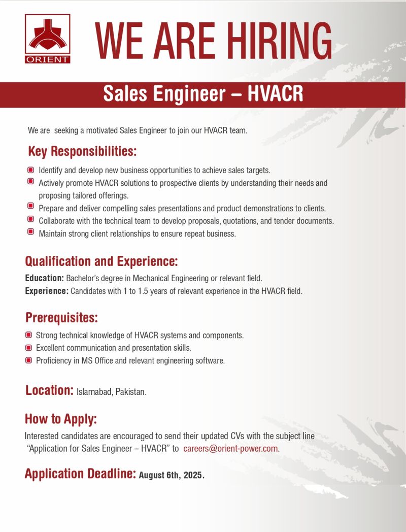 Orient Energy System Jobs Sales Engineer HVACR 1