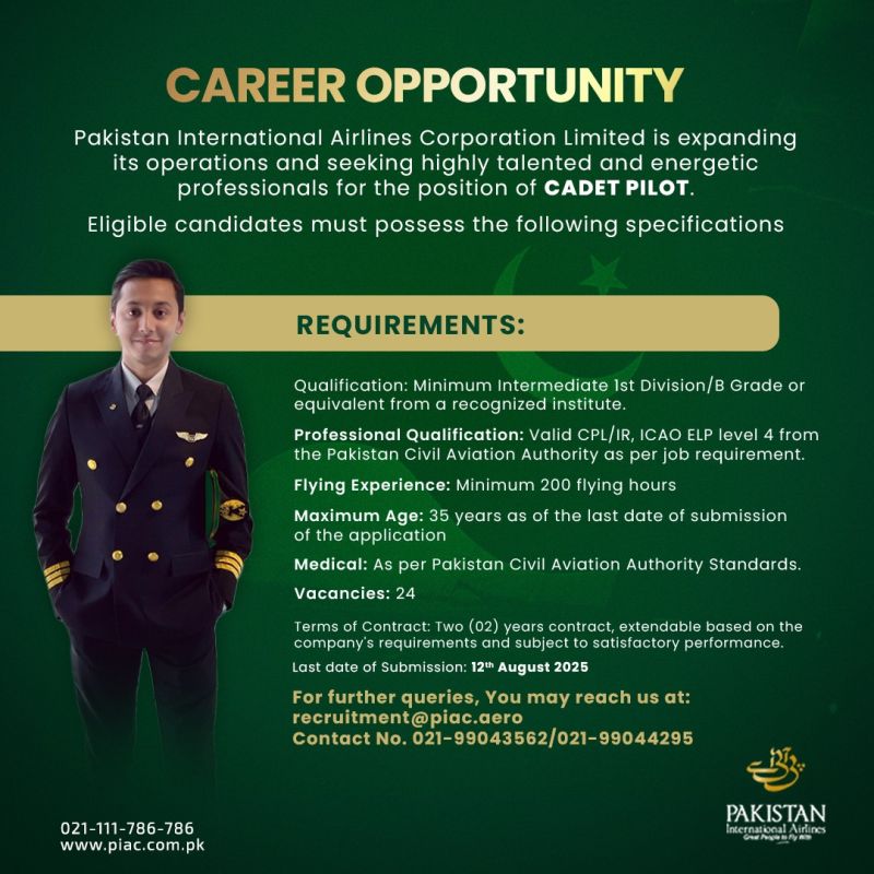 Pakistan International Airlines Corporation Limited PIA Jobs Cadet Pilot 1