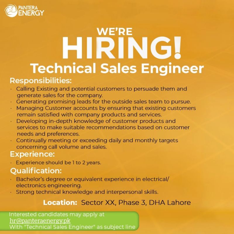 Pantera Energy Jobs Technical Sales Engineer 1