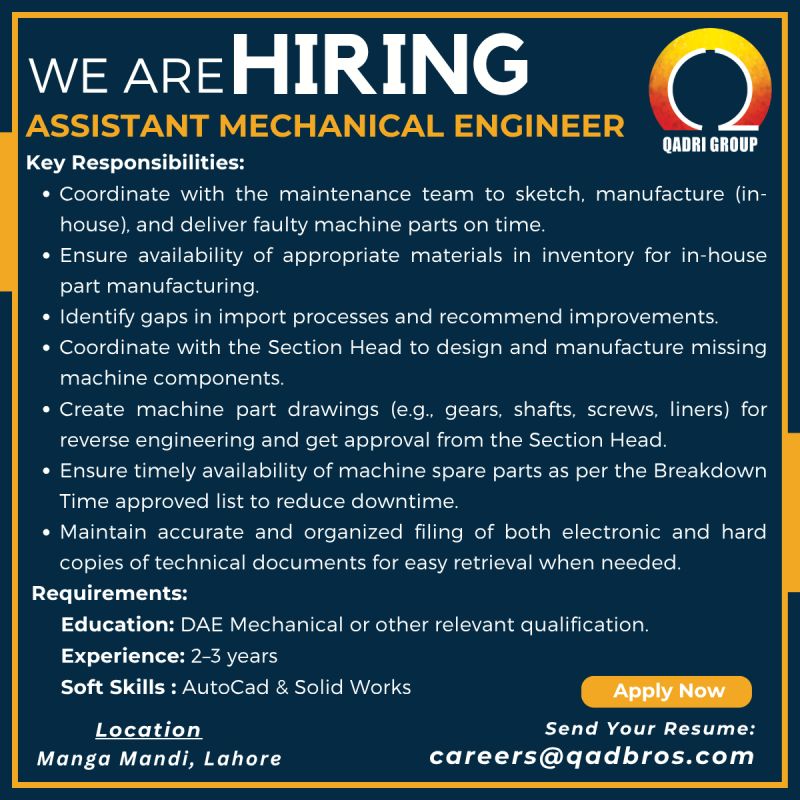 Qadri Group Jobs Assistant Mechanical Engineer 1