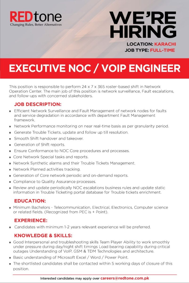 Redtone Telecommunications Pakistan Jobs 23 July 2025 1