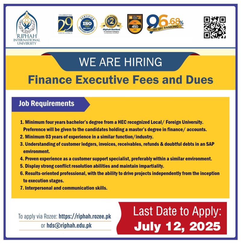 Riphah International Pvt Ltd Jobs Finance Executive Fees and Dues 1