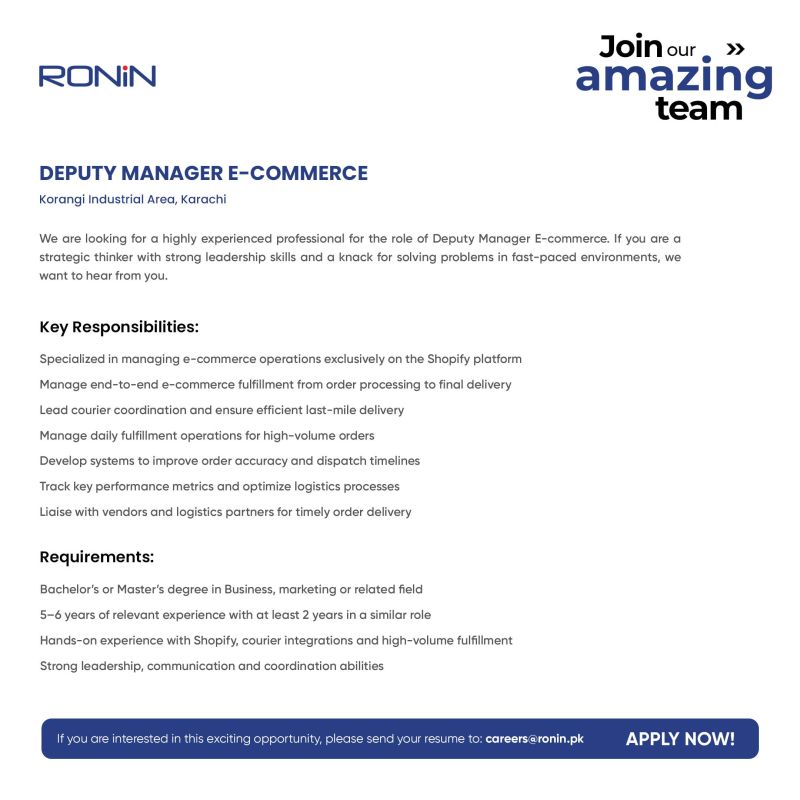 Ronin Pakistan Jobs Deputy Manager E-commerce 1