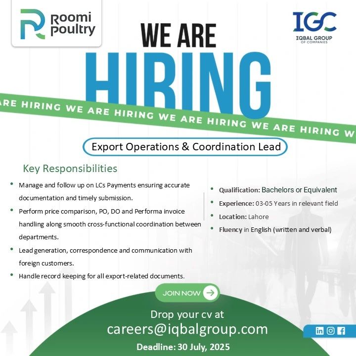 Roomi Poultry Jobs Export Operations & Coordination Team Lead 1