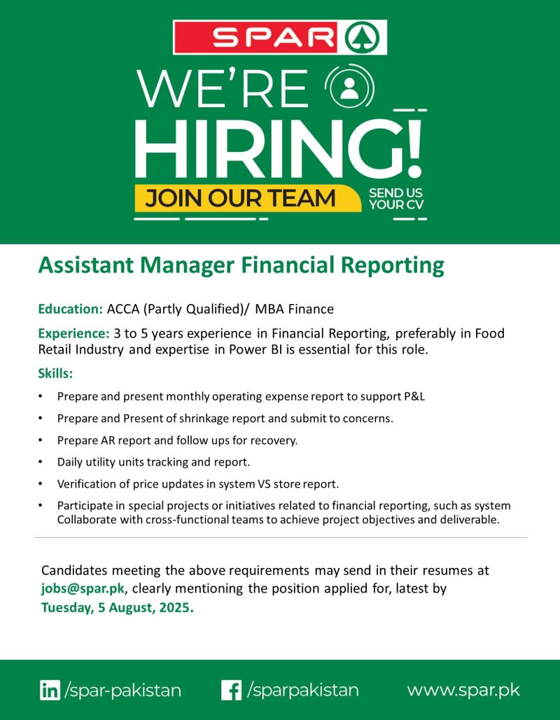 SPAR Pakistan Jobs Assistant Manager Financial Reporting 1