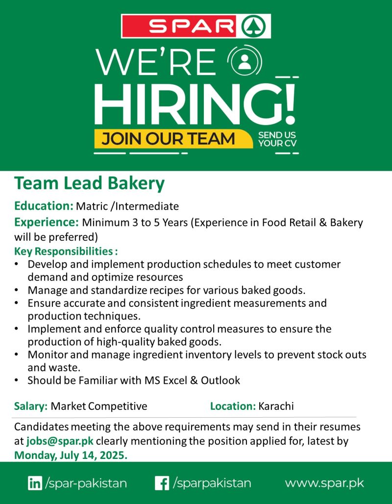 SPAR Pakistan Jobs Team Lead Bakery 1