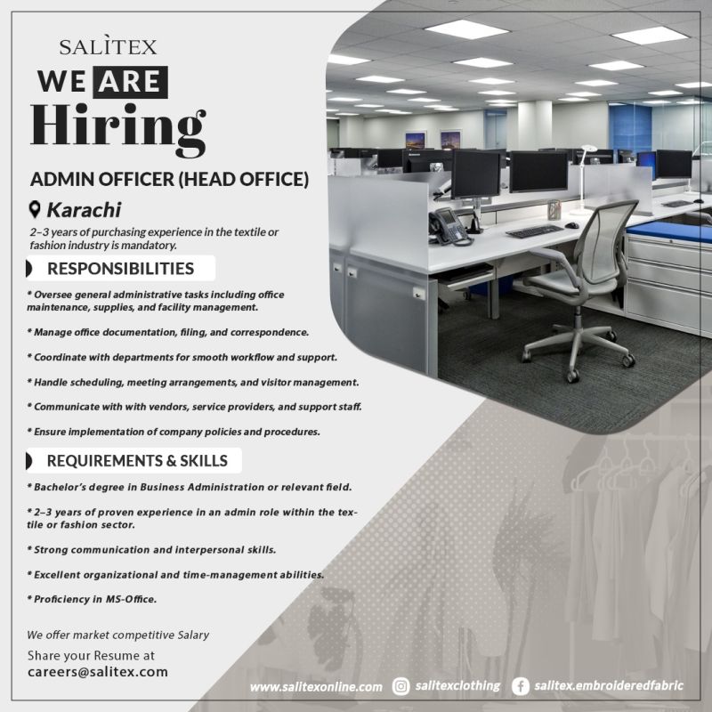 Salitex Pakistan Jobs Admin Officer 1