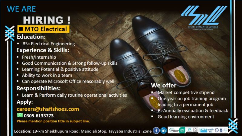 Shafi Pvt Ltd Jobs MTO Electrical 1