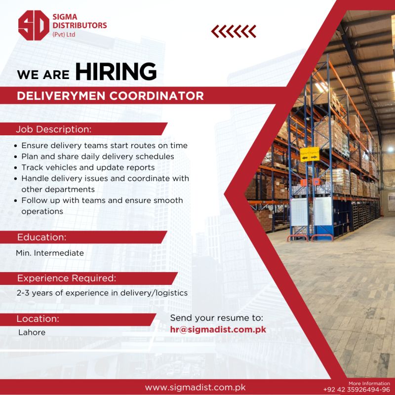 Sigma Distributors Pvt Ltd Jobs Deliverymen Coordinator 1