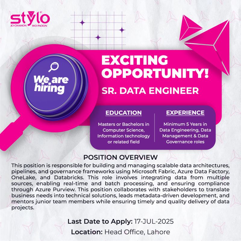 Stylo Pvt Ltd Jobs Sr Data Engineer 1