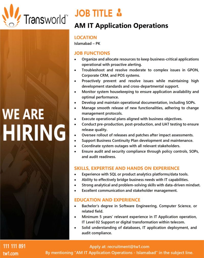 Transworld Associates Jobs AM IT Support Engineer 1