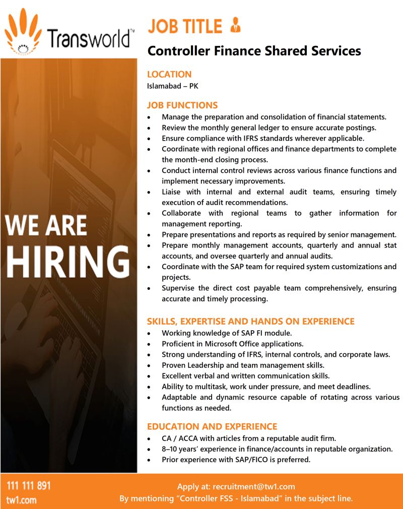 Transworld Associates Jobs Controller Finance Shared Services 1