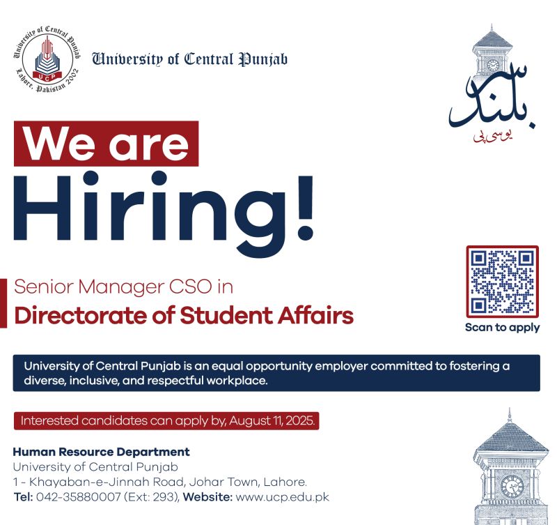 University of Central Punjab UCP Jobs Senior Manager CSO 1