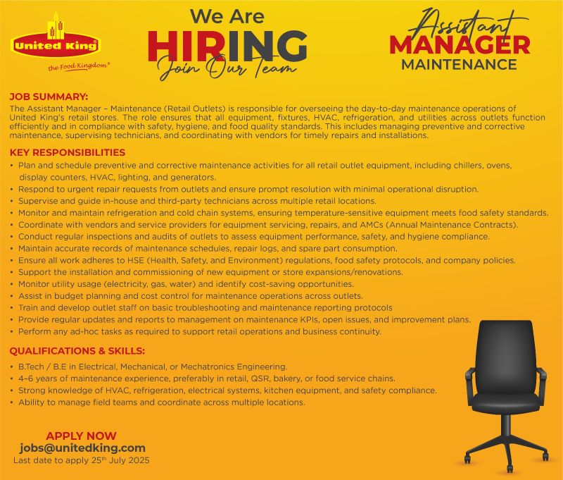 United King Jobs Assistant Manager Maintenance 1