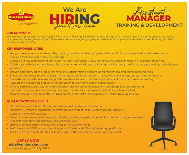 United King Jobs Assistant Manager Training & Development 1
